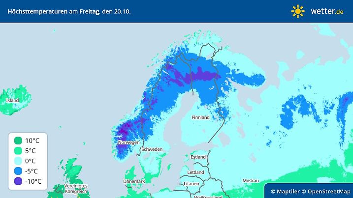 Die Temperaturen von Norwegen bis Lappland: niedrig bis sehr niedrig.