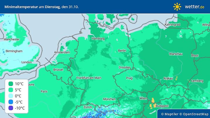 Tiefstwerte am Dienstag, 31. Oktober, in Deutschland