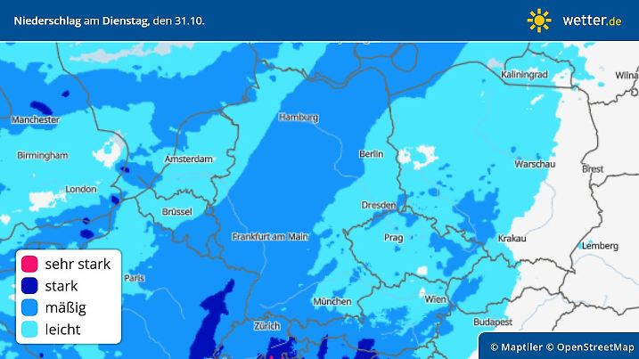 Niederschlag am Dienstag, 31. Oktober, in Deutschland