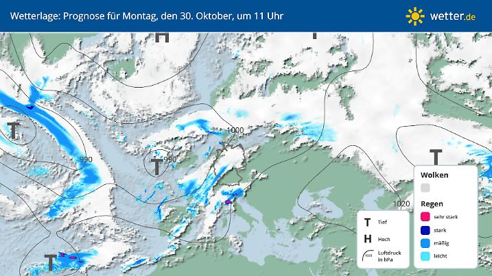 Tiefs dominieren das Wetter in Deutschland.