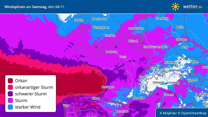 Prognose und Vorhersage: Sturm- und Orkangefahr am Samstag, 4. November 2023