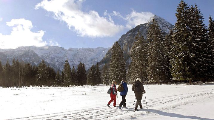 Three pedestrians enjoy the winter landscape while walking in direction Falzthurtal near Pertisau, Austria, after the first snowfall of the season covered the area with a white blanket, Thursday, 02 November 2006. EPA/ROBERT PARIGGER +++(c) dpa - Bildfunk+++