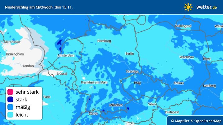 Niederschlag am Mittwoch, 15. November, in Deutschland