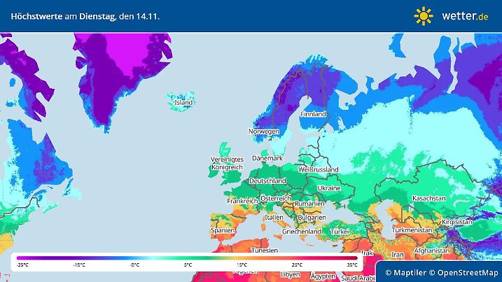 Temperaturen Europa am 14. November 2023