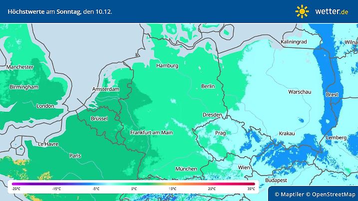 Prognose und Vorhersage Höchstwerte am Sonntag, 11. Dezember 2923