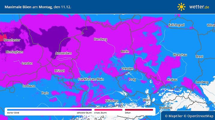 Prognose und Vorhersage: Windgeschwindigkeiten Deutschland am 11. Dezember 2023