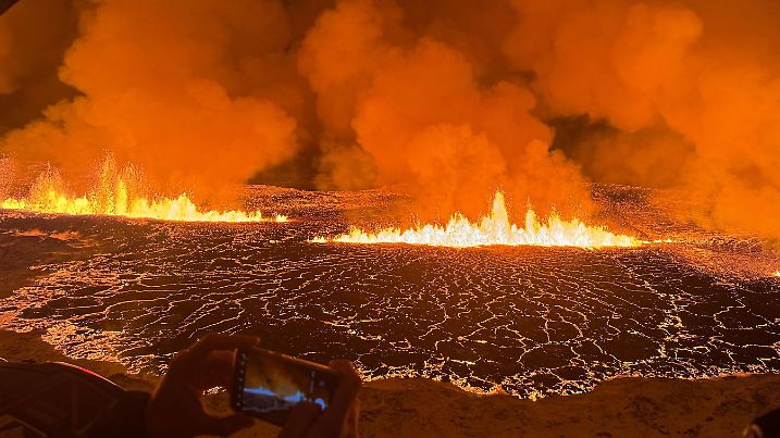 **VIDEO AVAILABLE: CONTACT INFOCOVERMG.COM TO RECEIVE** These spectacular images and this video footage show the eruption of a volcano on Icelands Reykjanes peninsula just after 10pm on Monday night 18December2023. The eruption came after weeks of intense earthquake activity. Around 4,000 people were evacuated from the fishing town of Grindavik. The peninsula, which is just south-west of Icelands capital Reykjavik has been experiencing an increase in seismic activity since late October. Officials from the Icelandic Met Office said the eruption was located about 4km 2.5 miles north-east of Grindavik. The length of the fissure in the volcano is about 3.5km, with the lava flowing at a rate of around 100 to 200 cubic metres per seco Copyright: xx 53314465