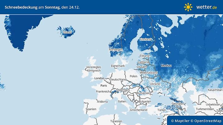 Die Grafik zeigt die Schneebedeckung Europa am 24.12.2023