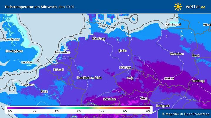 Tiefstwerte in der Nacht zu Mittwoch, 10. Januar 2024