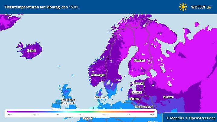 Prognose und Vorhersage: Tiefstwerte Nordeuropa am 15. Januar 2024