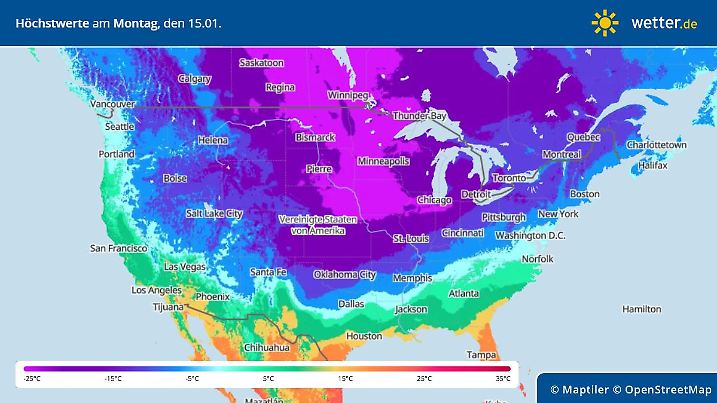 Nordamerika im Frost-Winter 2024.