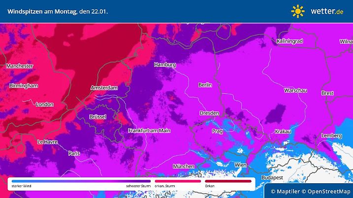 Prognose und Vorhersage: Windspitzen und Sturmgefahr Deutschland am 22. Januar 2024