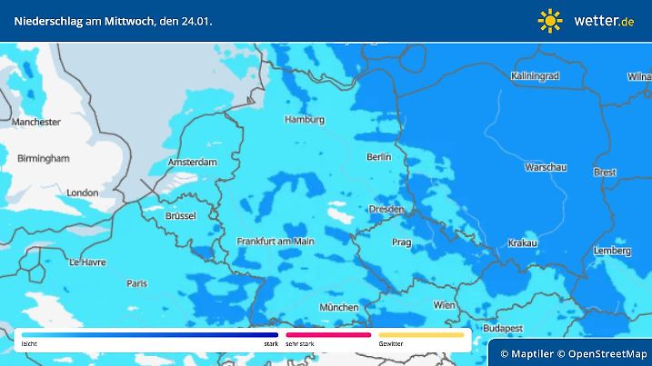 Niederschlag am Mittwoch, 24. Januar 2024, in Deutschland