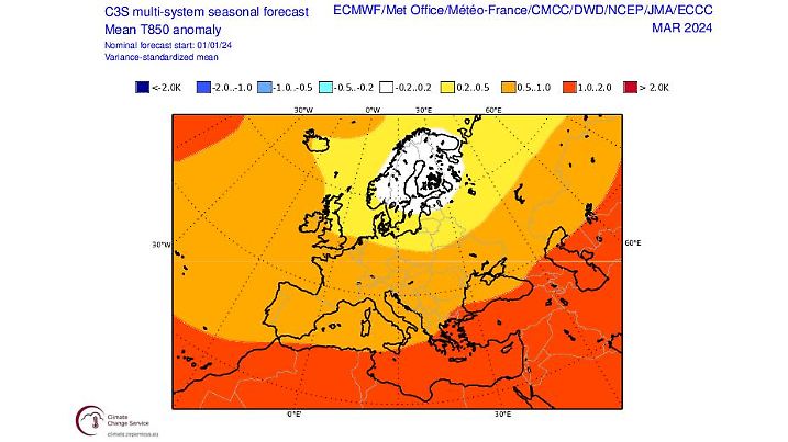 Copernicus-Multi-Model-Prognose für März 2024