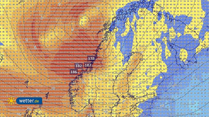 Berechnungen des Europäischen Wettermodells zeigen extreme Orkanböen für die Nacht zum 1. Februar für West- und Mittel-Norwegen.