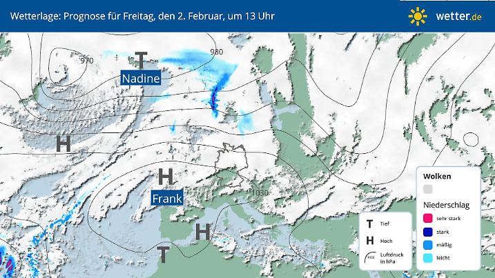 Wetterlage für den 2. Februar in Deutschland