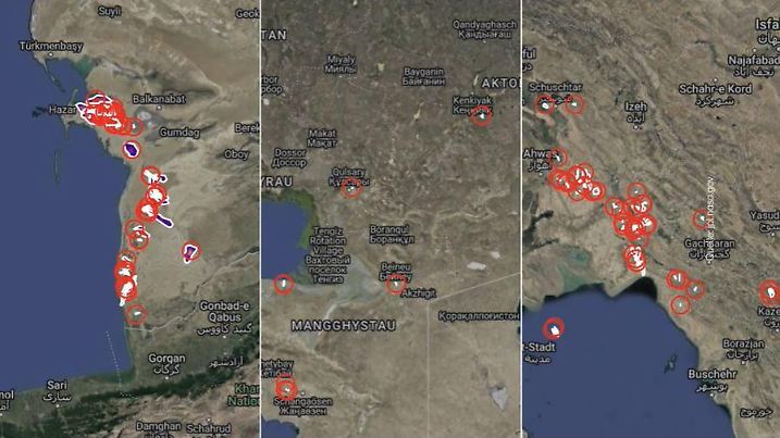 Das meiste Methan wird in Turkmenistan, Kasachstan und dem Iran im Öl- und Gassektor produziert. (NASA / JPL-Caltech)
