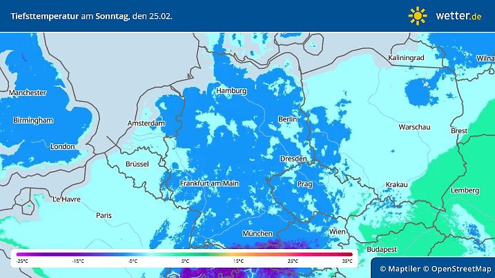Die Tiefsttemperaturen am Sonntag sind endlich mal winterlich.