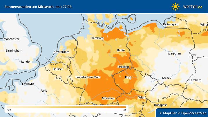 Die Sonnenscheindauer am Mittwoch ist in Hochform.