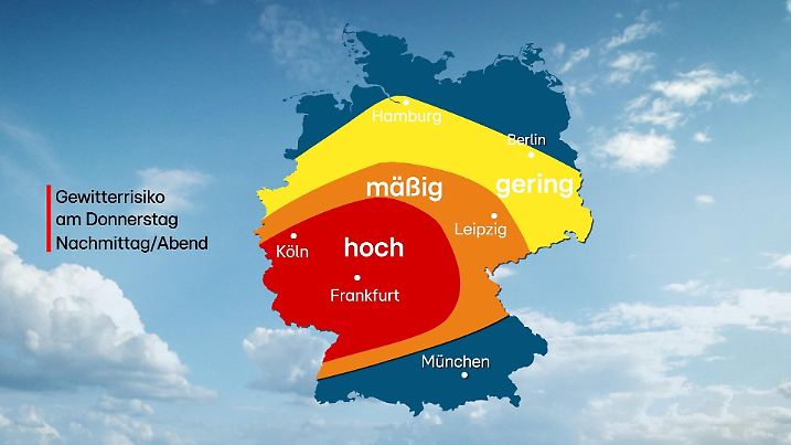Die Unwetterkarte über Deutschland zeigt die Gewittergefahren am Donnerstag, den 04. April.