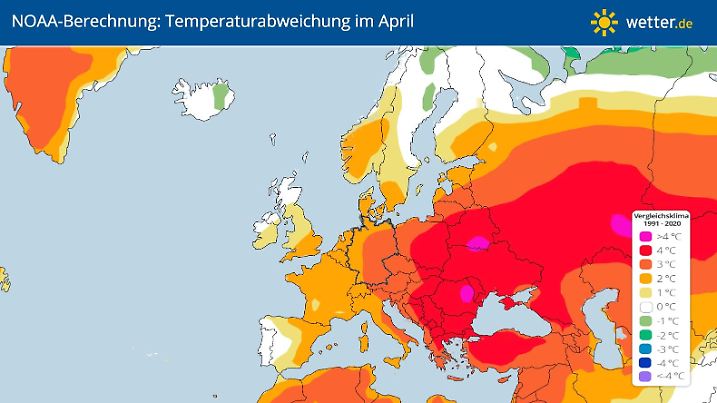 Die Karte zeigt die Niederschlagsabweichungen für April 2024 nach Berechnungen der NOAA.