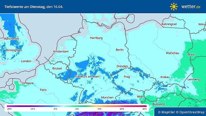 Tiefstwerte in der Nacht zum 16. April 2024