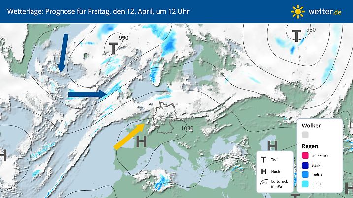 Der nächste Warmluftschwall steht bereit, die Kaltluft lauert aber über Island und erreicht zum Wochenende bereits die Britischen Inseln.