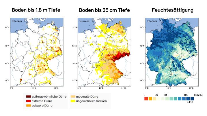 In weiten Teilen keine Spur von Dürre. Im Osten mehren sich aber die Anzeichen, im oberen Boden sind sie sogar sehr deutlich.