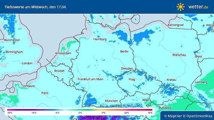 Tiefstwerte in Deutschland in der Nacht zum Mittwoch, 17. April 2024