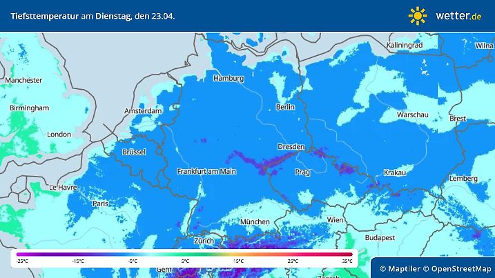 Brrr! Fast überall Frost am Dienstagmorgen und in den Bergen wohl örtlich deutlich unter minus 5 Grad!