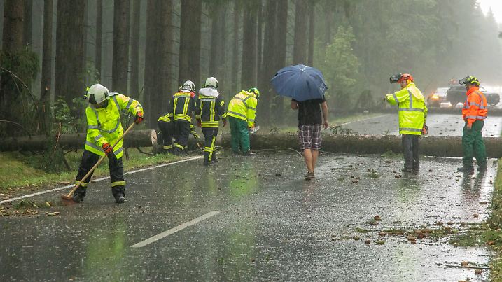 240903UnwetterErzgebirge News ID: EN 2024-09-03 Zahlreiche Feuerwehreinsätze durch Unwetter im Erzgebirge  Mopedfahrer von umstürzendem Baum verletzt Region. Im Erzgebirge sind am Dienstagnachmittag zum Teil heftige Unwetter gezogen. Gegen 14 Uhr braute sich zunächst ein Unwetter über Annaberg-Buchholz zusammen. Die Folge waren sintflutartige Regenfälle, welche für Überflutungen sorgte. Auf der B101 in Annaberg-Buchholz in Höhe des Abzweiges nach Frohnau lief eine Unterführung voll mit Wasser. Kameraden der Feuerwehr kamen hier zum Einsatz um den Gully von Geröll zu befreien. Danach konnte das Wasser abfließen. In der Zeit musste die B101 gesperrt werden. In der Stadt Annaberg-Buchholz musste die Feuerwehr mehrere Einsätze abarbeiten.