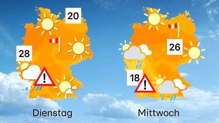 Unwettergefahr am Dienstag und Mittwoch