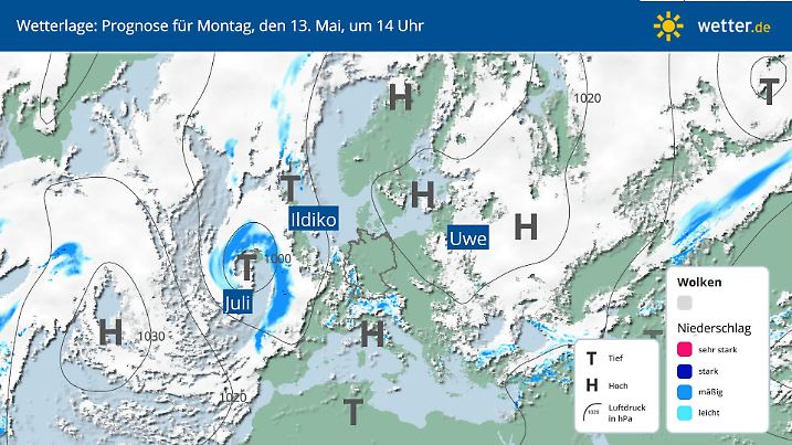 Die Wetterlage am 13. Mai 2024: Hochdruck dominiert