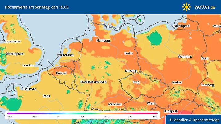 Prognose und Vorhersage für die Temperaturen zu Pfingsten 2024