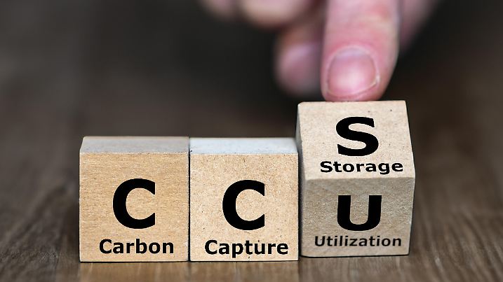 Cubes form the expression CCU (carbon capture utilization) and CCS (carbon capture storage).