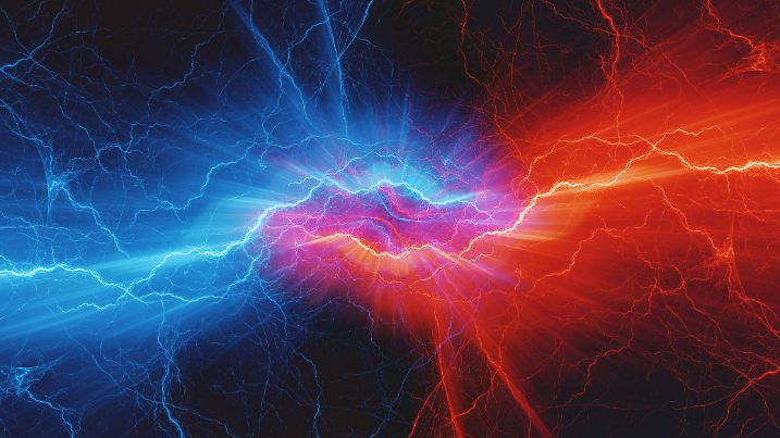 Red and blue lightning, abstract electrical background