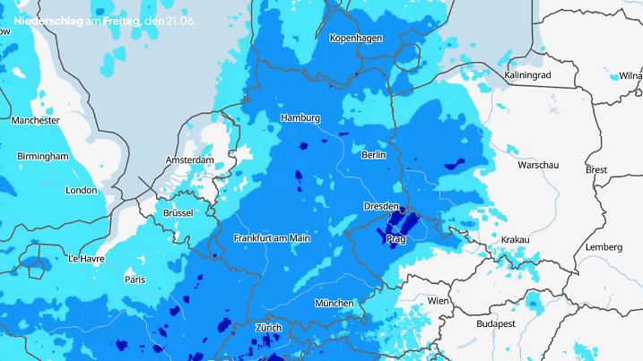 Die Niederschläge am Freitag, 21.06.2024