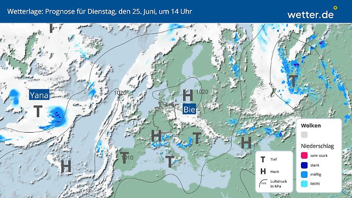 Wetterlage am Dienstag, 24. Juni, in Deutschland