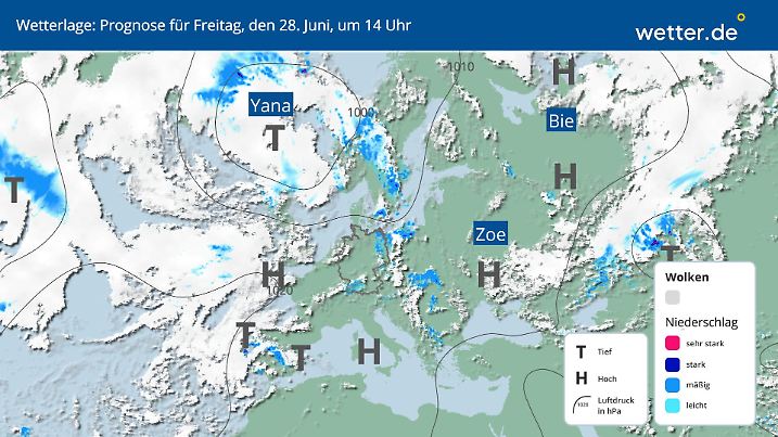 Wetterlage für Freitag, 28. Juni, in Deutschland