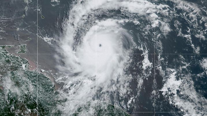 Hurricane Beryl makes its way to the Caribbean's Windward Islands, in a composite image from the National Oceanic and Atmospheric Administration (NOAA) GOES-East weather satellite June 30, 2024. NOAA/Handout REUTERS THIS IMAGE HAS BEEN SUPPLIED BY A THIRD PARTY.