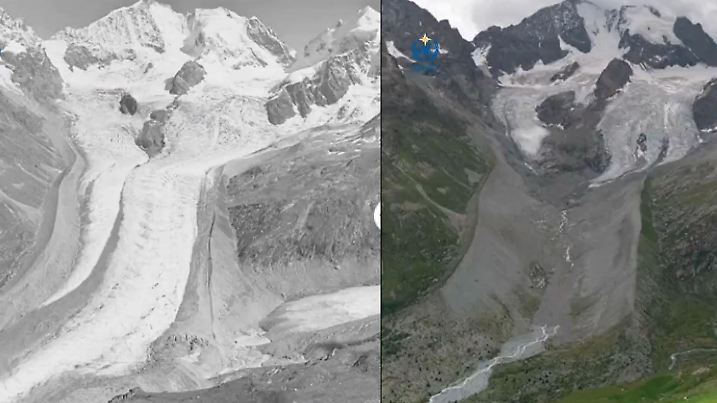 Der Tschiervagletscher ist in den Jahren 1935 bis 2022 drastisch geschmolzen