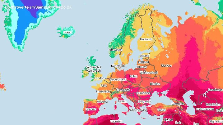 Temperaturen Europa am 6. Juli 2024