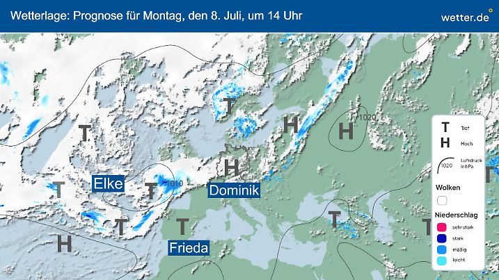 Wetterlage am Montag, 7. Juli, in Deutschland