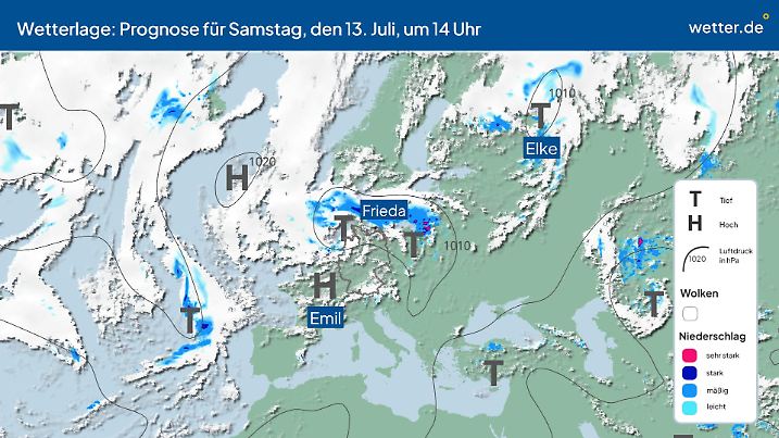 Wetterlage für Samstag, 13. Juli, in Deutschland
