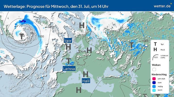 Wetterlage am 31. Juli 2024 in Deutschland.