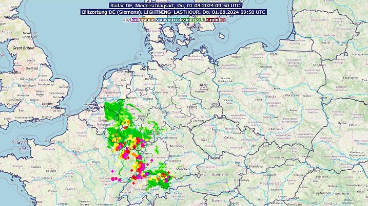 Aktuelle Blitze und Regen um die Mittagszeit