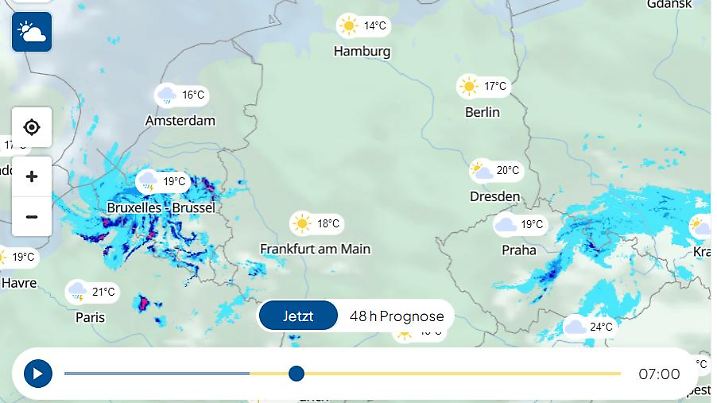 Regenradar für Europa