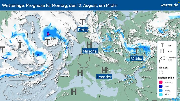 Die Wetterlage über Europa am Montag, 12.08.2024