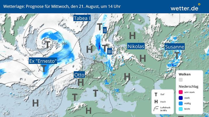 Die Wetterlage in Deutschland und Europa am 21.08.2024