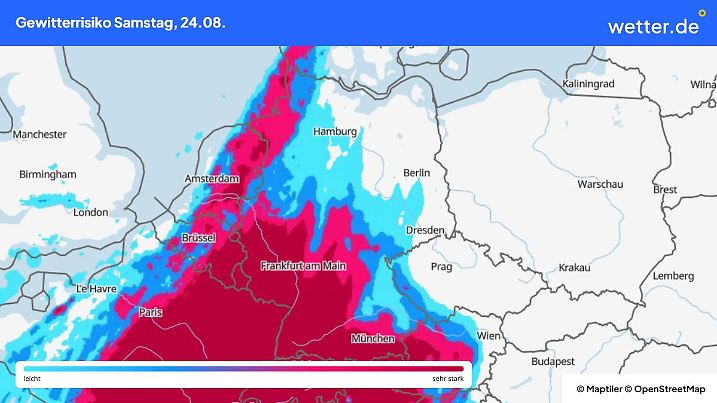 Prognose für Gewitter und Unwetter am Samstag